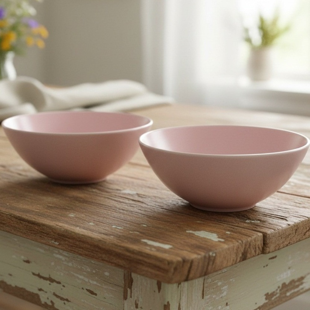 IKEA Dinera Matte Pink Coupe Cereal Soup Bowls Set of 2